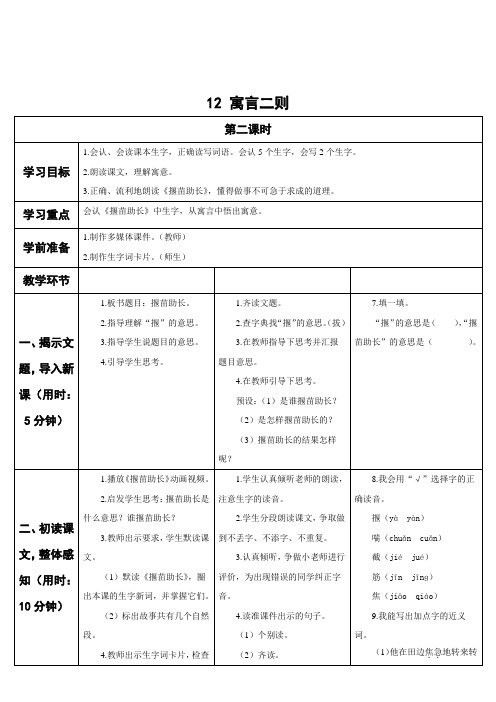 人教部编版二年级下册《寓言二则》《揠苗助长》教案