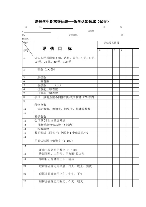 样本：培智学生期中评估表