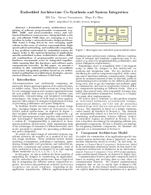 Embedded architecture co-synthesis and system integration
