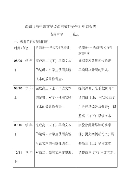 课题《高中语文早读课有效性研究》