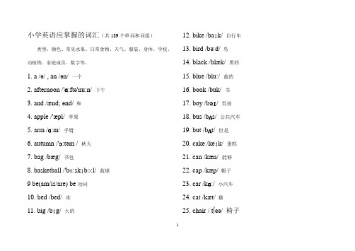 外研版小学应掌握的189个词汇(含音标)