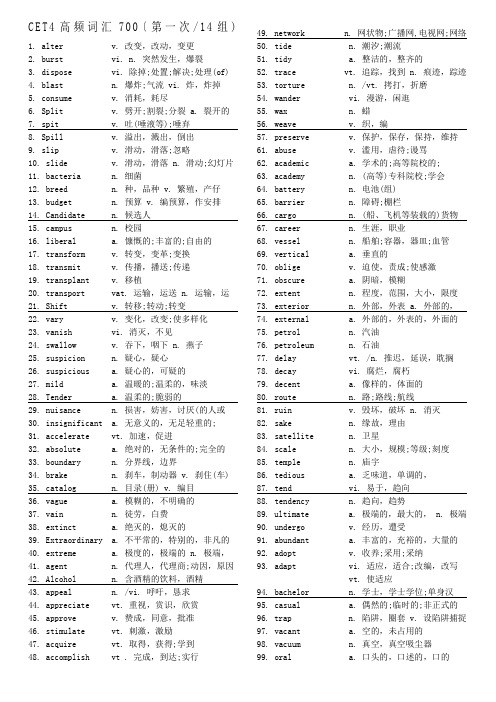 非常好用的大学英语四级高频词汇700个