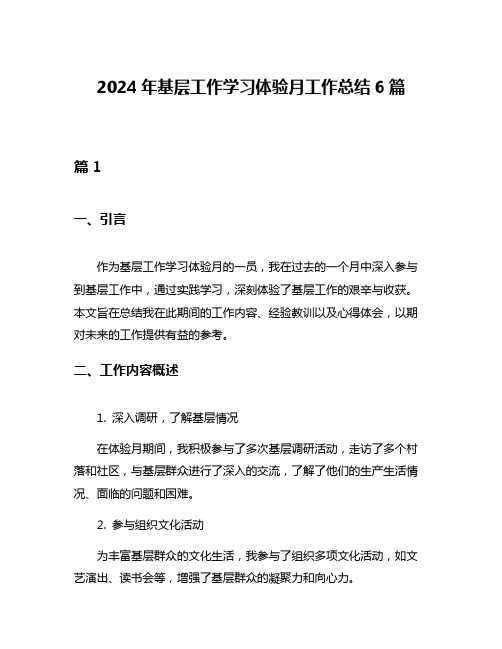 2024年基层工作学习体验月工作总结6篇