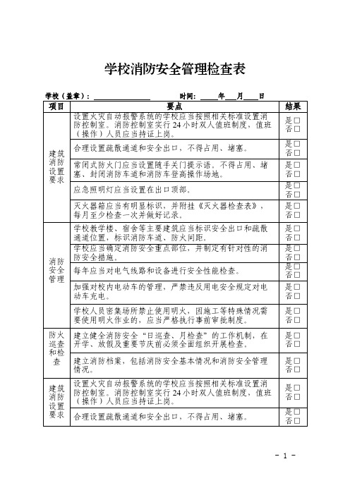 中心小学学校消防安全管理检查表