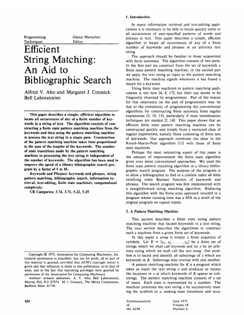 efficient string matching an aid to bibliographic search