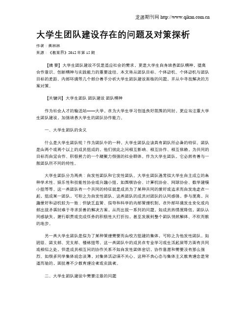 大学生团队建设存在的问题及对策探析
