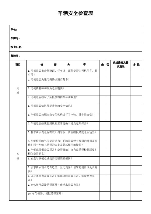 车辆安全检查表