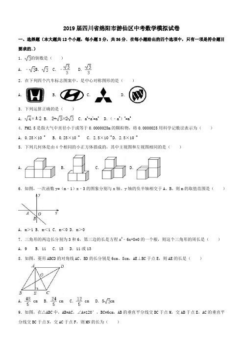 四川省绵阳市游仙区2018-2019年中考数学模拟试卷(含答案)