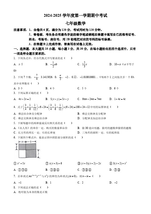 广东省韶关市翁源县2024-2025学年七年级上学期11月期中数学试题(含答案)