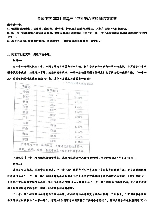 金陵中学2025届高三下学期第六次检测语文试卷含解析