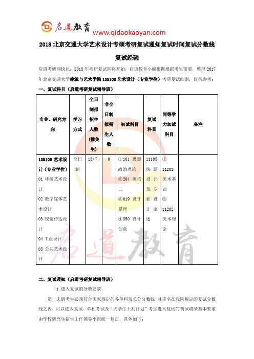 2018北京交通大学艺术设计专硕考研复试通知复试时间复试分数线复试经验