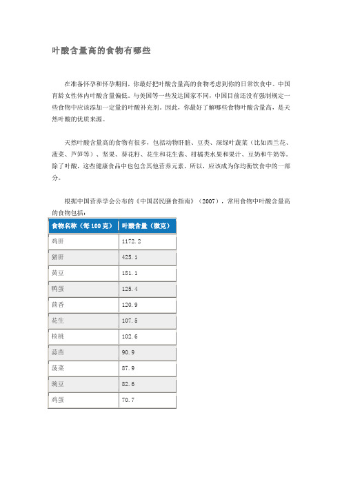 叶酸含量高的食物有哪些