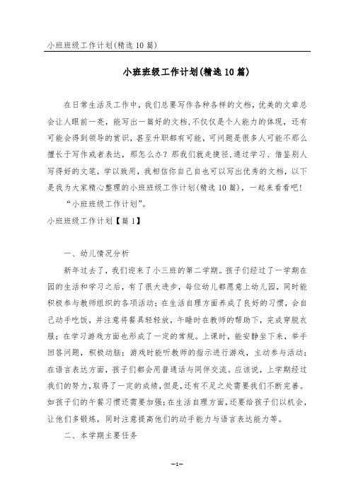 小班班级工作计划(精选10篇)