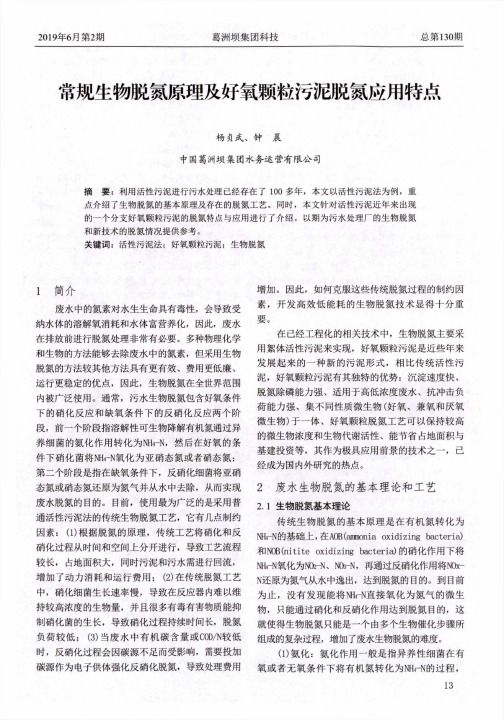 常规生物脱氮原理及好氧颗粒污泥脱氮应用特点