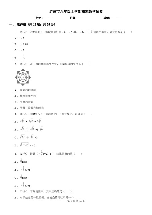 泸州市九年级上学期期末数学试卷