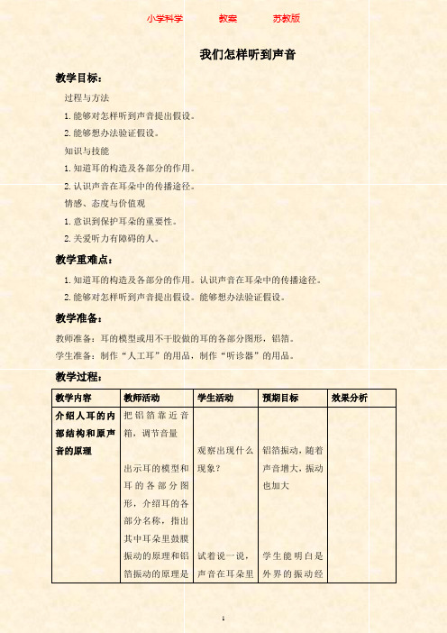 苏教版科学四年级上册教案3.3我们怎样听到声音的-附知识点梳理(2)