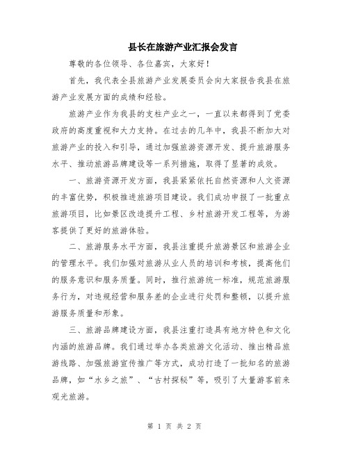 县长在旅游产业汇报会发言