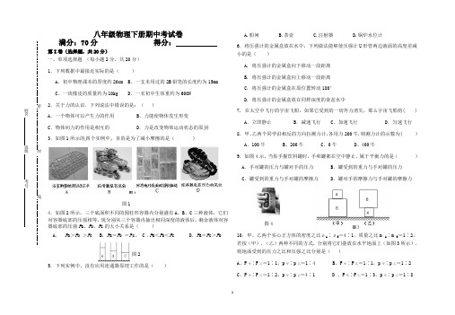 八年级下学期物理期中考试卷(含答案)