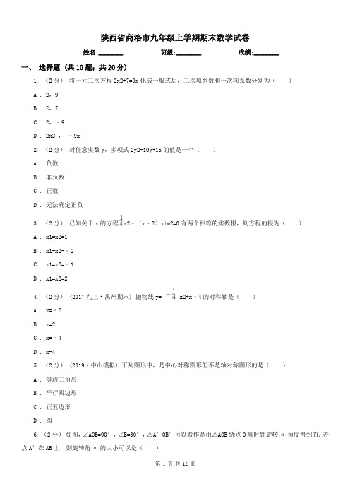 陕西省商洛市九年级上学期期末数学试卷