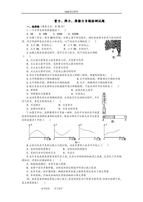 物理人教版高中必修1重力、弹力、摩擦力专题检测试题