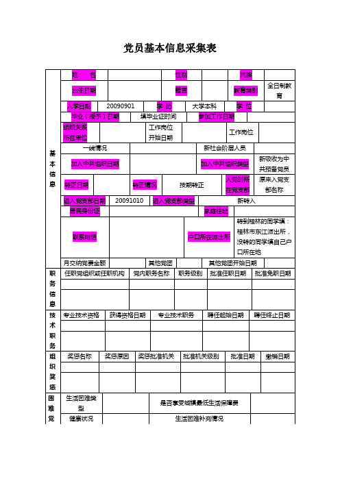 党员基本信息采集表(模板)