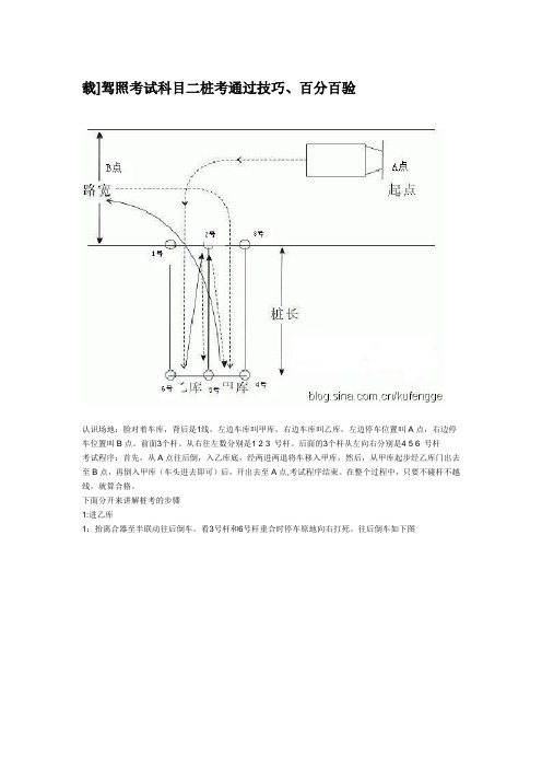 [转载]驾照考试科目二桩考通过技巧、百分百验证通过!!