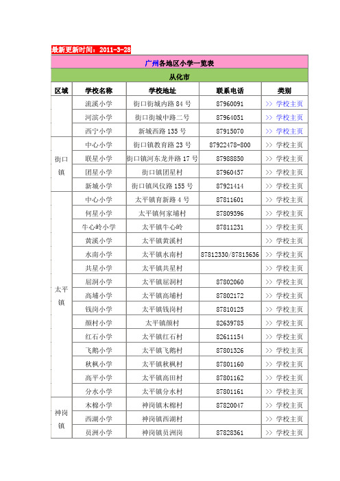 从化各地区小学一览表