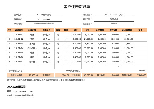 客户往来对账单模板