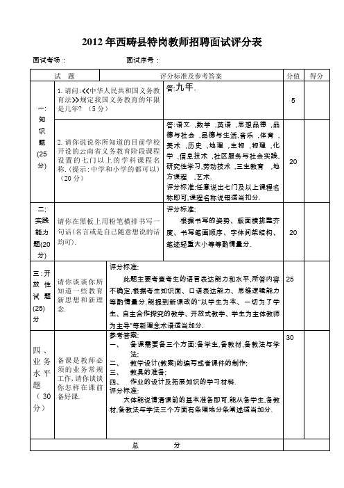 2012特岗教师招聘面试面试答案