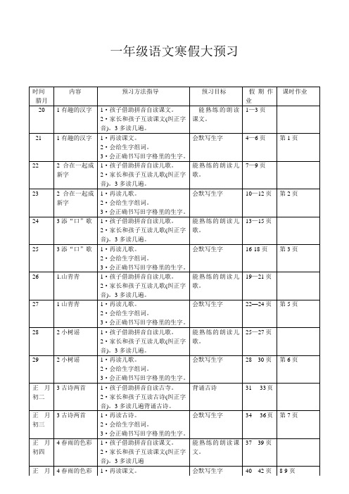 一年级寒假大预习