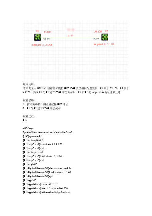 H3C IPV6之EBGP典型组网配置案例