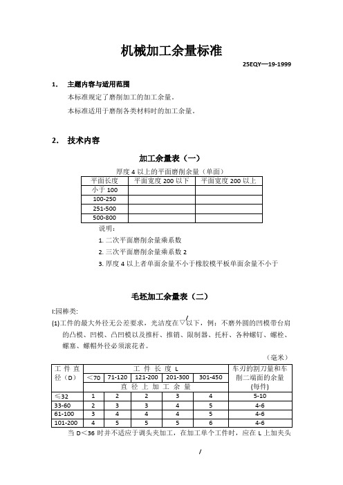 机械加工余量标准