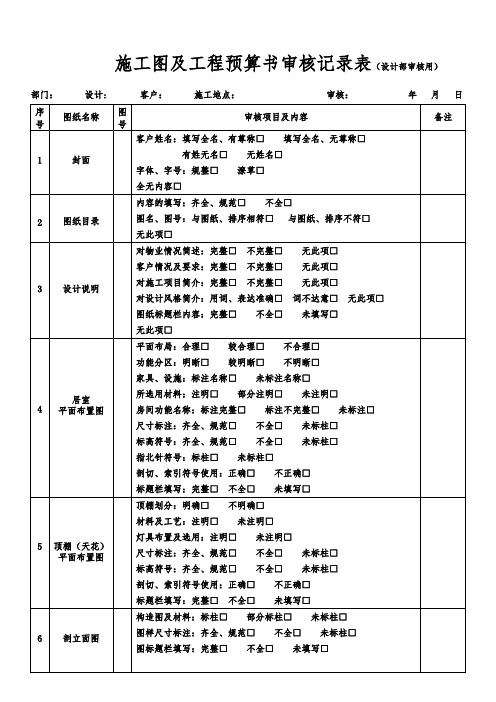 图纸、预算审核表 (设计用)。