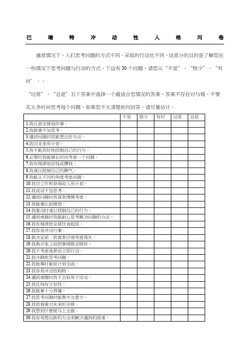 Barratt冲动量表格巴瑞特冲动性人格问卷BIS-精选精选