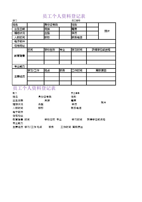 Excel表格模板-员工个人资料登记表