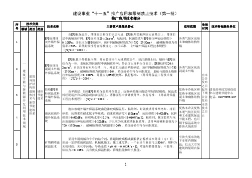 1、建设部关于发布建设事业“十一五”推广应用和限制禁止使用技术(第一批)的第659号公告——推广应用技术部