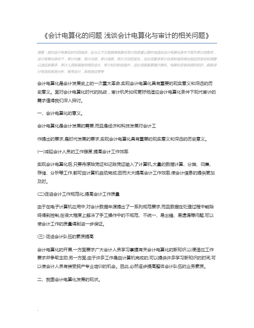 会计电算化的问题 浅谈会计电算化与审计的相关问题