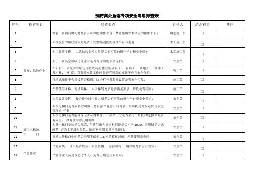 预防高处坠落专项安全隐患排查表