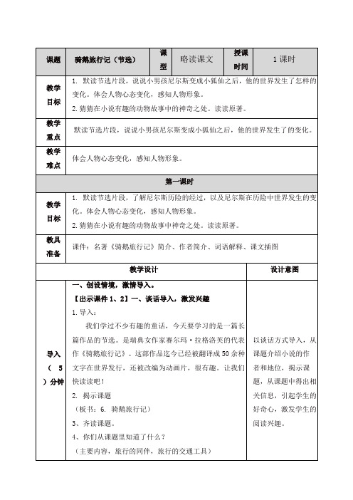 最新人教部编版六年级语文下册6-骑鹅旅行记(节选)教案