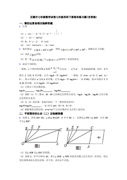 无锡市七年级数学试卷七年级苏科下册期末练习题(含答案)