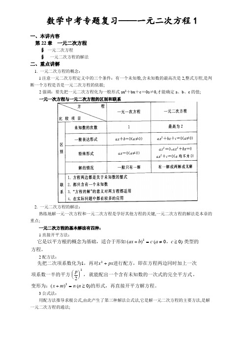 数学中考专题复习一元二次方程