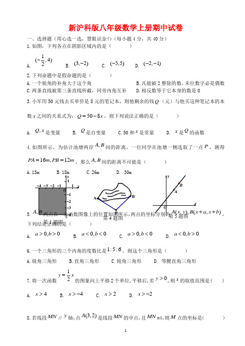 新沪科版八年级数学上册期中试卷(附答案)