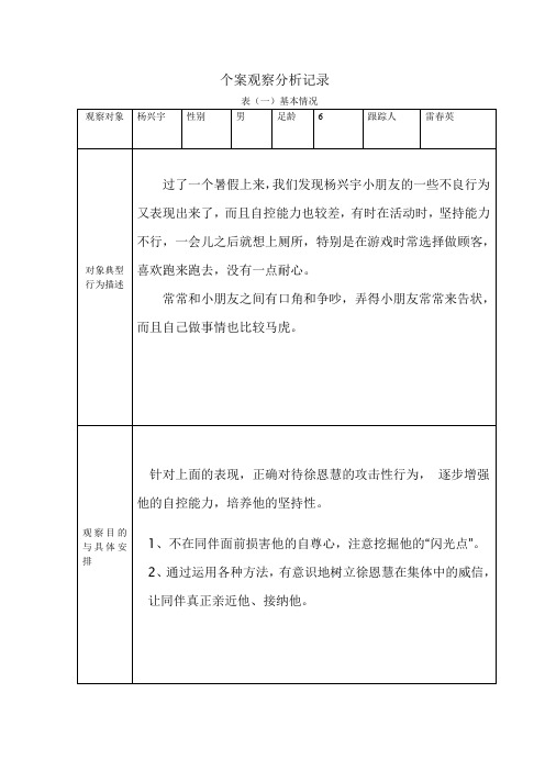 个案观察分析记录