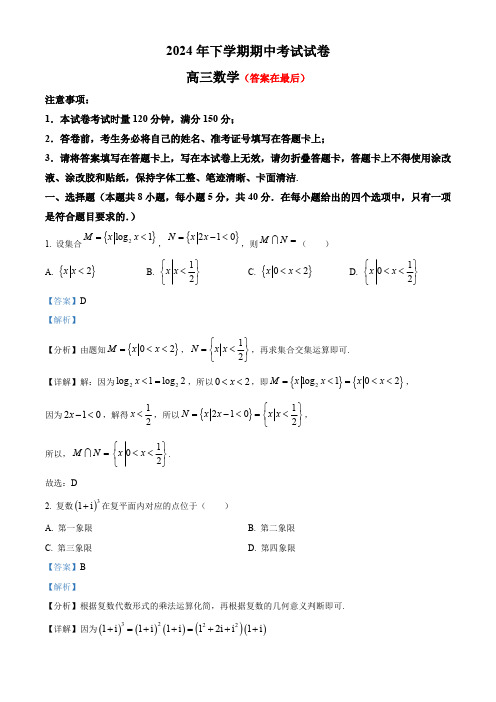 湖南省邵阳市武冈市2025届高三上学期期中考试数学试题含答案