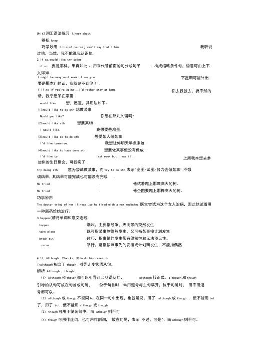 人教版高中英语必修四Unit2词汇语法练习