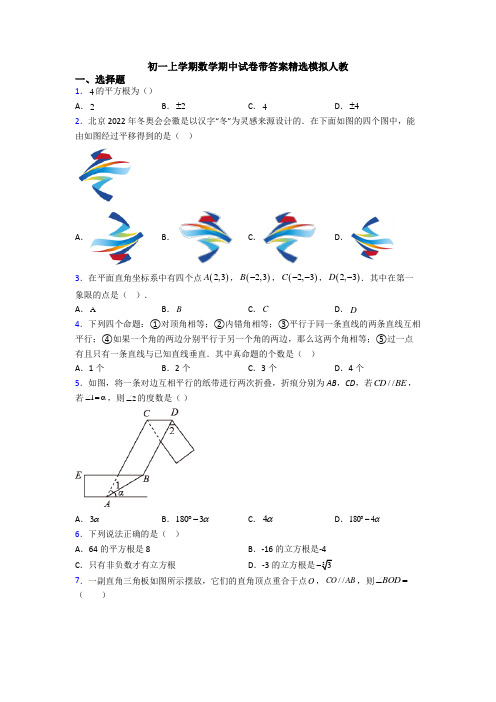 初一上学期数学期中试卷带答案精选模拟人教