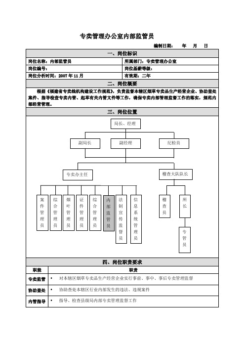 内部监管员岗位说明书范例