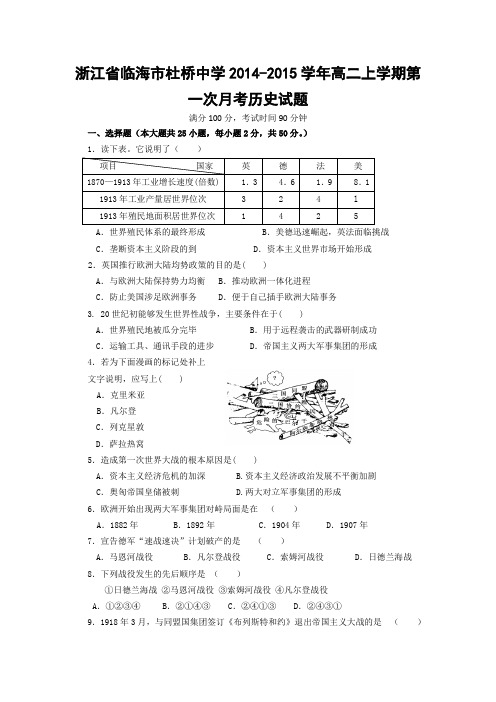 试题精选_浙江省临海市杜桥中学2014-2015学年高二上学期第一次月考历史调研试卷_精校完美版