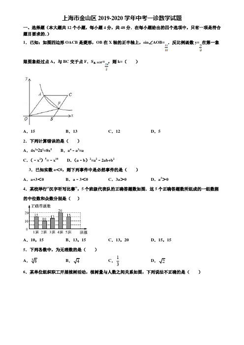 上海市金山区2019-2020学年中考一诊数学试题含解析