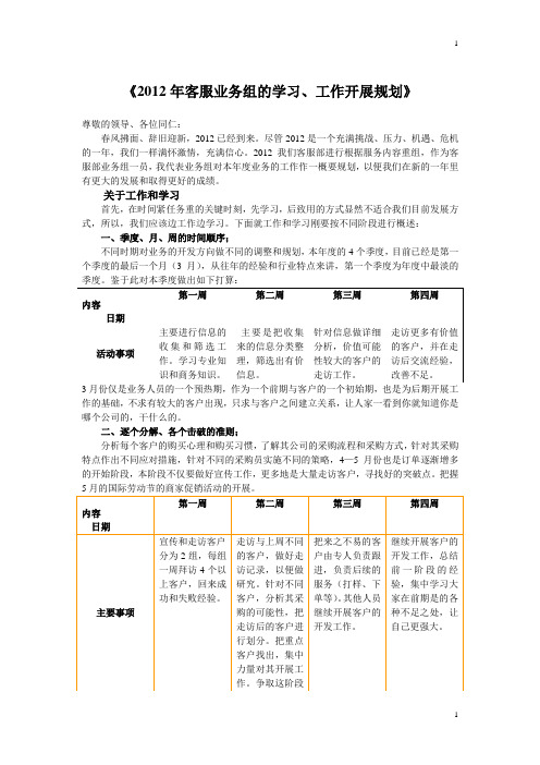 2012年年度工作计划纲要